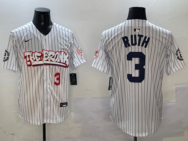 Men New York Yankees 3 Ruth White Stripe four generations Joint Name 2025 Nike MLB Jersey style 6
